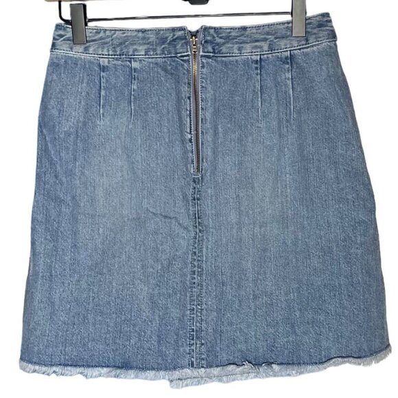 Loft Women's Size 2 Wrap Front Denim Mini Skirt Fringe Hem 90s Style Western New - Picture 2 of 4
